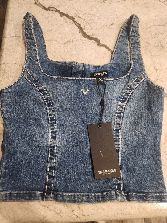 True Religion Tops - True Religion Denim Crop Tank Top in Medium Blue